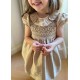 Diana Special Occasion Dress Champagne Silk with Gypsophila Hand Smocking